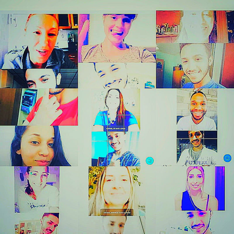 Collage di foto di Omar in videochiamata con challengers da Brasile, Polonia e Spagna