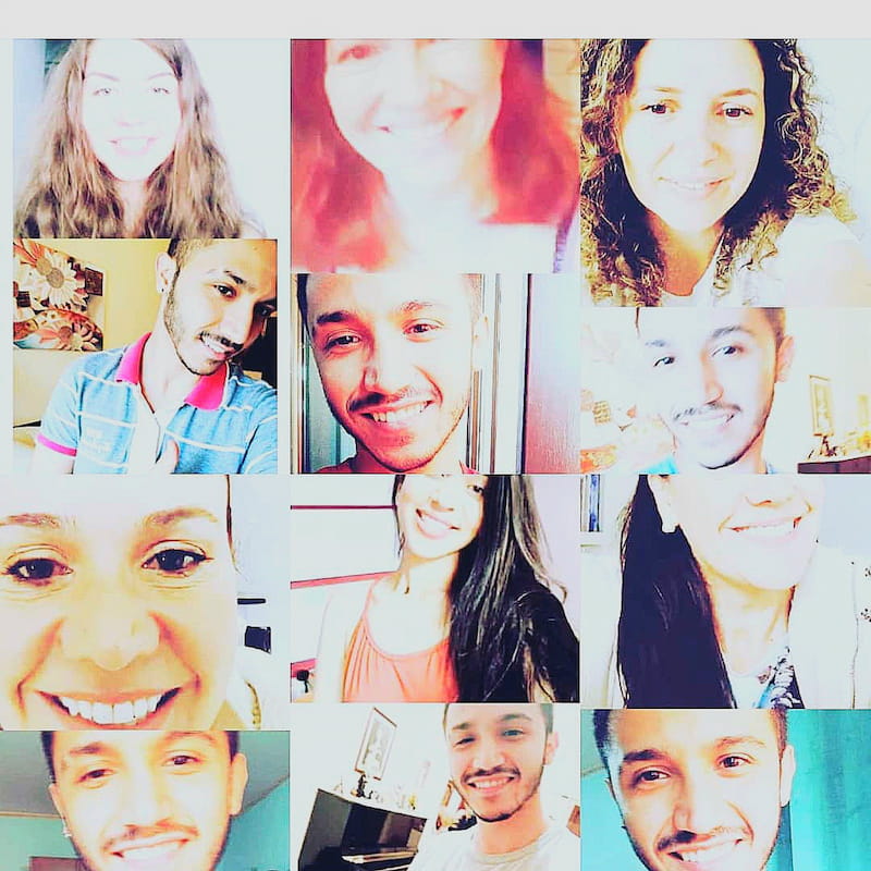 Collage di foto di  Omar in videochiamata con challengers da Bolivia, Italia e Francia