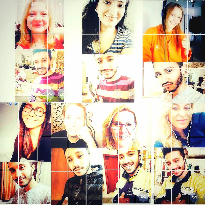 Collage di foto dopo conversazione linguistica in videochiamata con altri partecipanti della FBC (Fluency-Breakthrough challenge)