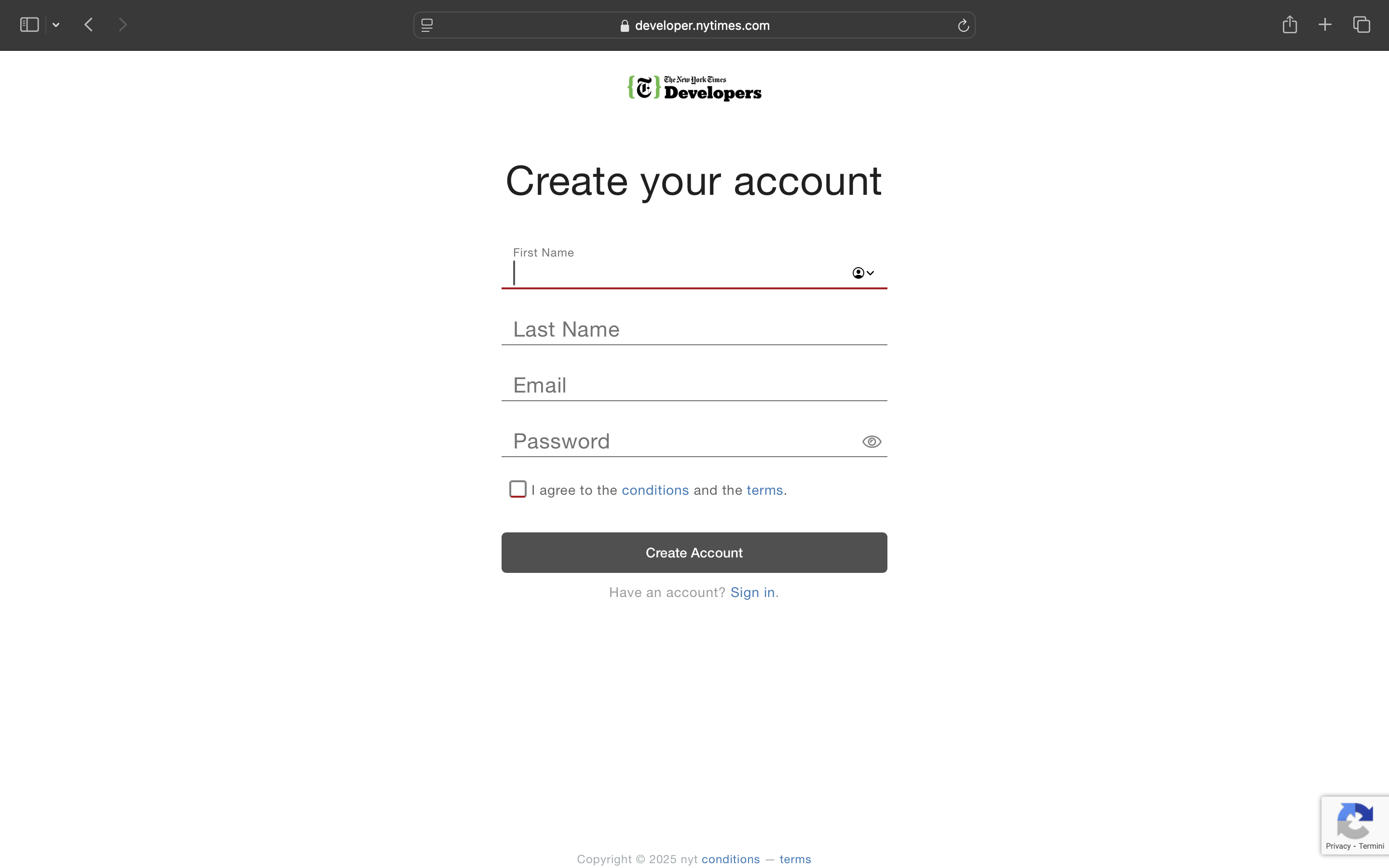 schermata registrazione